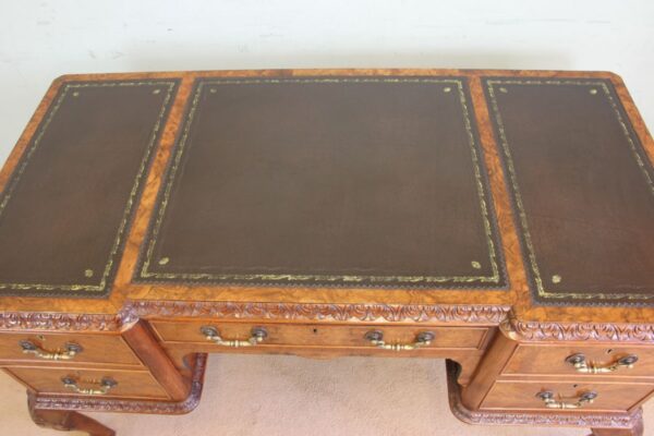 Quality Burr Walnut Kneehole Writing Desk - Image 5