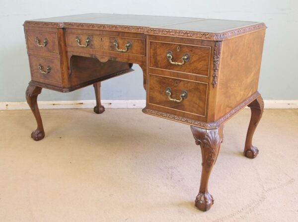 Quality Burr Walnut Kneehole Writing Desk - Image 6
