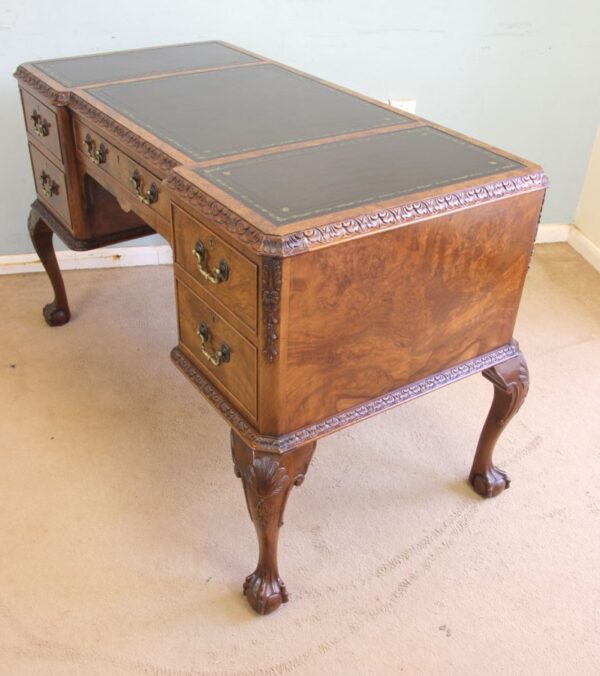 Quality Burr Walnut Kneehole Writing Desk - Image 7