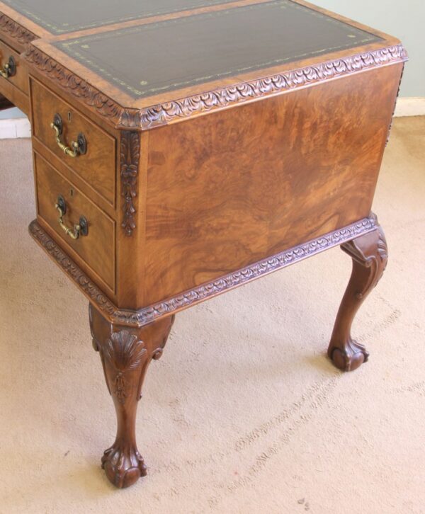 Quality Burr Walnut Kneehole Writing Desk - Image 8