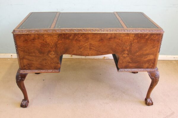 Quality Burr Walnut Kneehole Writing Desk - Image 9