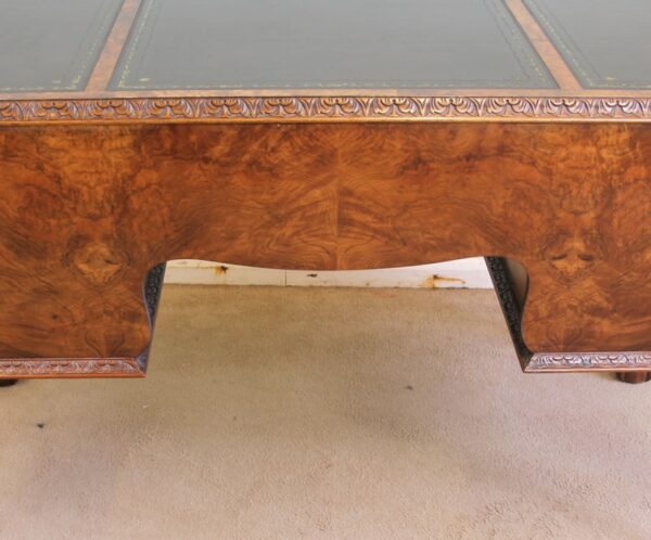 Quality Burr Walnut Kneehole Writing Desk - Image 10
