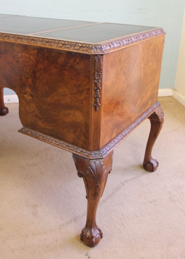 Quality Burr Walnut Kneehole Writing Desk - Image 11