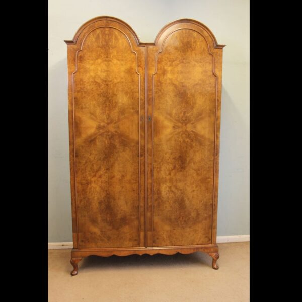 Burr Walnut Dome Top Double Hanging Wardrobe