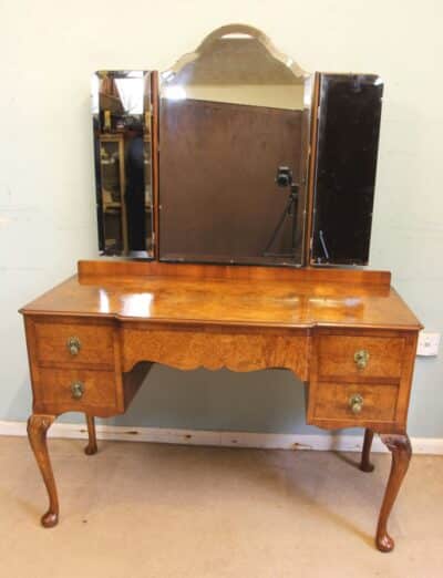 Antique Burr Walnut Shaped Dressing Table - Image 2