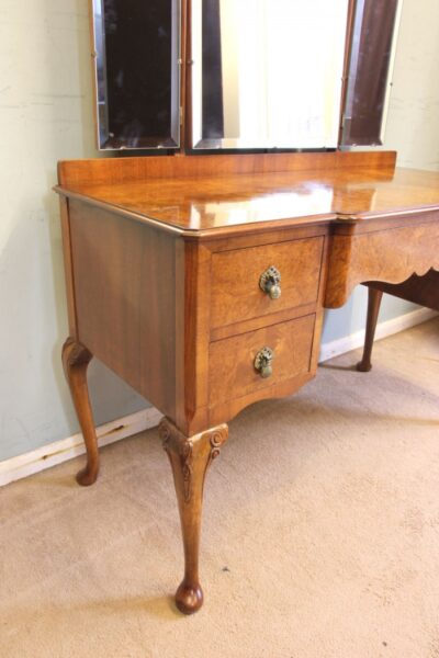 Antique Burr Walnut Shaped Dressing Table - Image 4