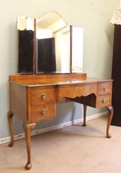Antique Burr Walnut Shaped Dressing Table - Image 12