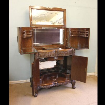 Antique Impressive Burr Oak Cocktail Drinks Cabinet