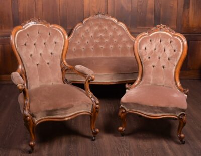 Stunning Victorian Walnut Parlour Settee And Two Chairs SAI1835 Antique Furniture 3