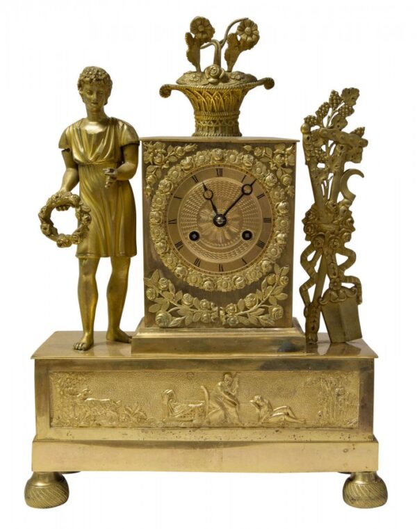 19thc French ormolu mantel clock circa 1830 with original gilding
