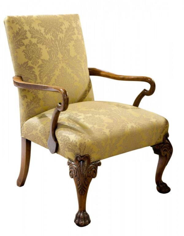19thc Geo II style walnut Gainsborough chair