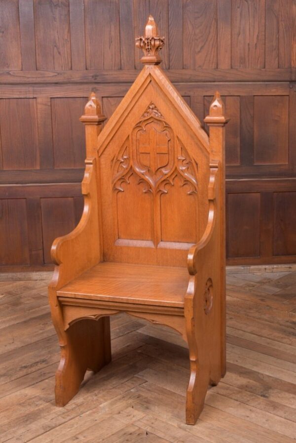 19th Century Honey Oak Gothic Hall Seat SAI2088