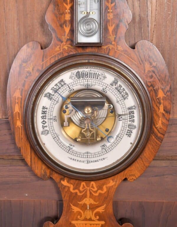 Edwardian Rosewood Marquetry Aneriod Barometer SAI2180 - Image 10