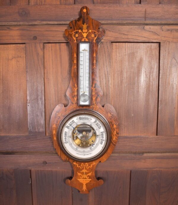 Edwardian Rosewood Marquetry Aneriod Barometer SAI2180 - Image 6