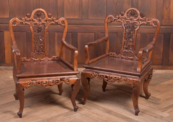 Beautiful Pair Of 19th Century Hardwood Carved Chinese Arm Chairs SAI2213 - Image 4
