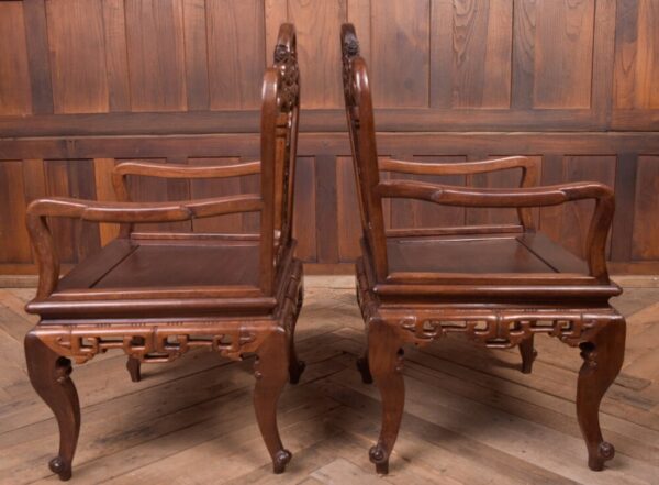Beautiful Pair Of 19th Century Hardwood Carved Chinese Arm Chairs SAI2213 - Image 2