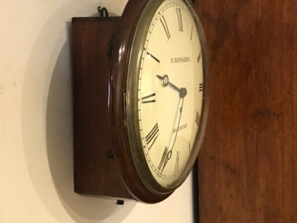 Antique Wall clock convex dial fusee mahogany cased round circa 1820’ Antique Clocks 4
