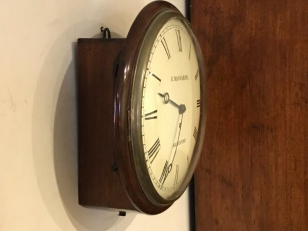 Antique Wall clock convex dial fusee mahogany cased round circa 1820’ Antique Clocks 5