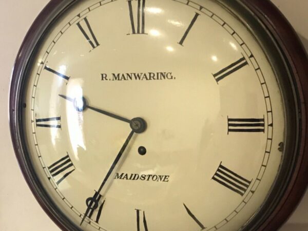 Antique Wall clock convex dial fusee mahogany cased round circa 1820’ Antique Clocks 6