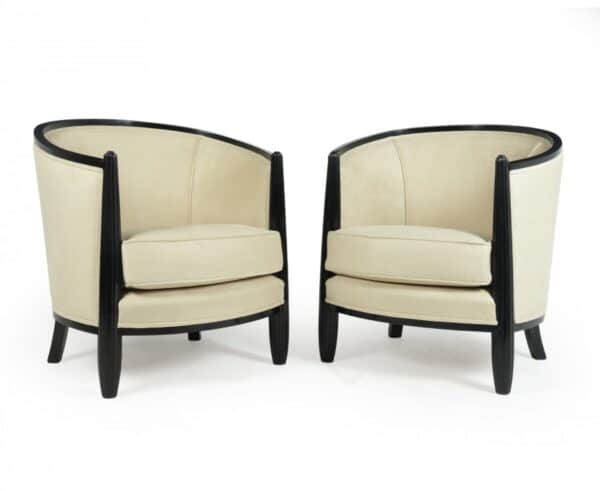 A Pair of Art Deco Lounge Armchairs by Paul Follot armchairs Antique Chairs 3