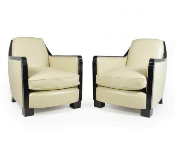 A Pair of art Deco Leather Armchairs Antique Chairs 3
