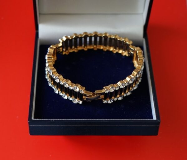 A Vintage Designer 50s Black Enamel RHINESTONE BRACELET – Boxed Jewellery / Birthday Present A B Necklace Antique Bracelets 7