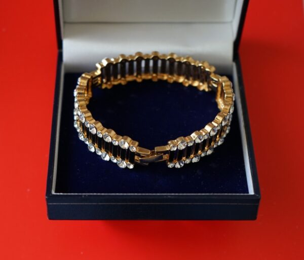 A Vintage Designer 50s Black Enamel RHINESTONE BRACELET – Boxed Jewellery / Birthday Present - Image 5