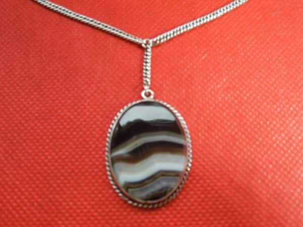 Silver Set Banded Agate Pendant - Image 2