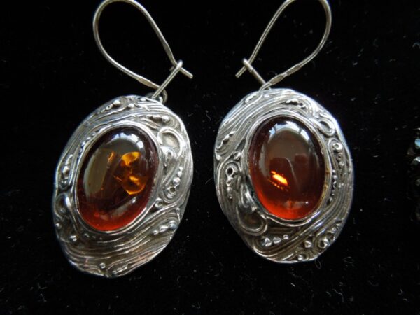 Silver Amber Drop Earrings