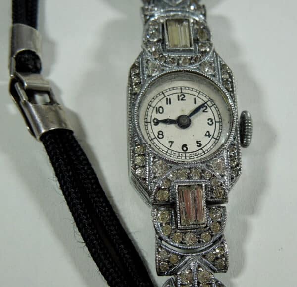 SOLD Ladies Art Deco Silver and Diamante Watch 1937 art deco Antique Jewellery 12