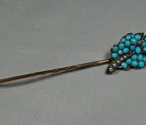 Silver Turquoise and Seed Pearl Stickpin Miscellaneous