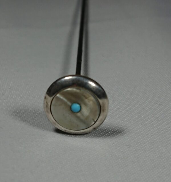 Antique Silver Mother of Pearl and Turquoise Hatpin