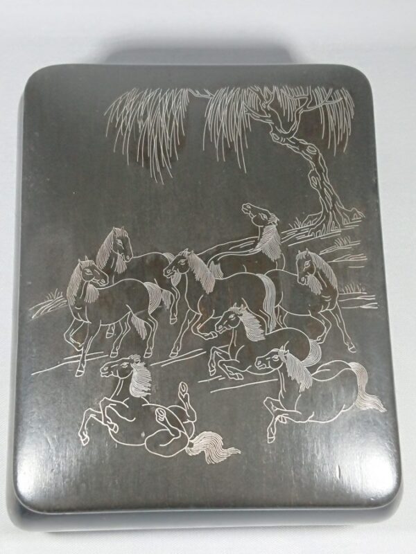 Antique Chinese Silver Inlaid Box with Horses - Image 3