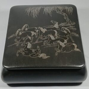 Antique Chinese Silver Inlaid Box with Horses Box Miscellaneous