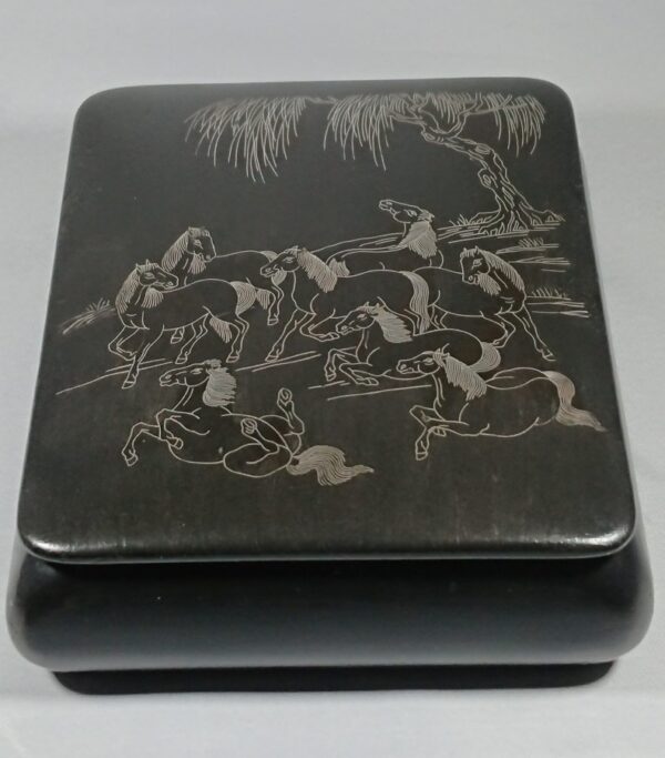 Antique Chinese Silver Inlaid Box with Horses Box Miscellaneous 3