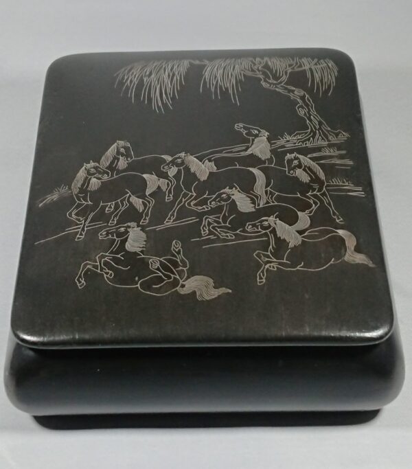 Antique Chinese Silver Inlaid Box with Horses