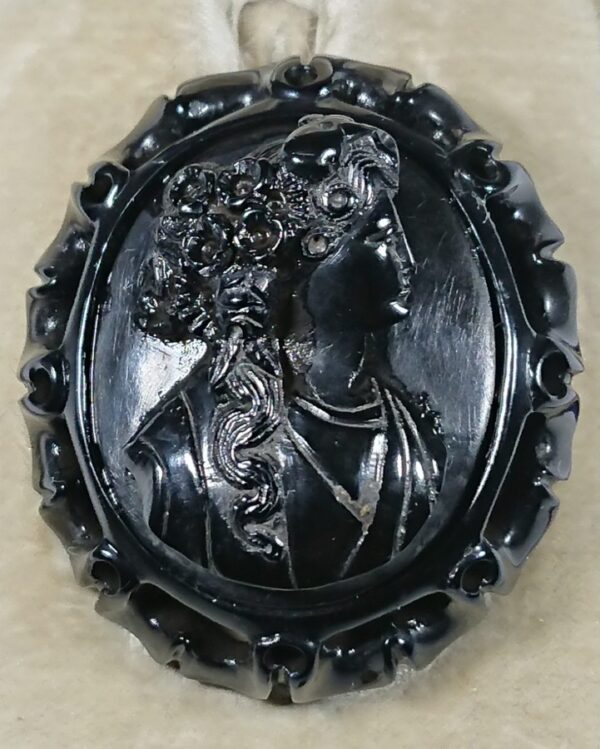 Antique Whitby Jet Cameo Brooch