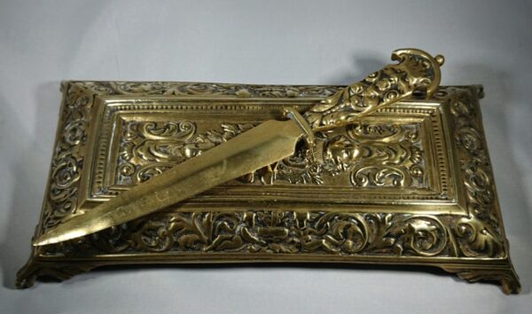 Victorian Polished Bronze Desk Set - Image 2