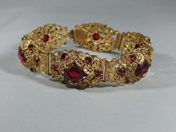 Vintage Filligree Red Stone Paste Bracelet 1920's/30's