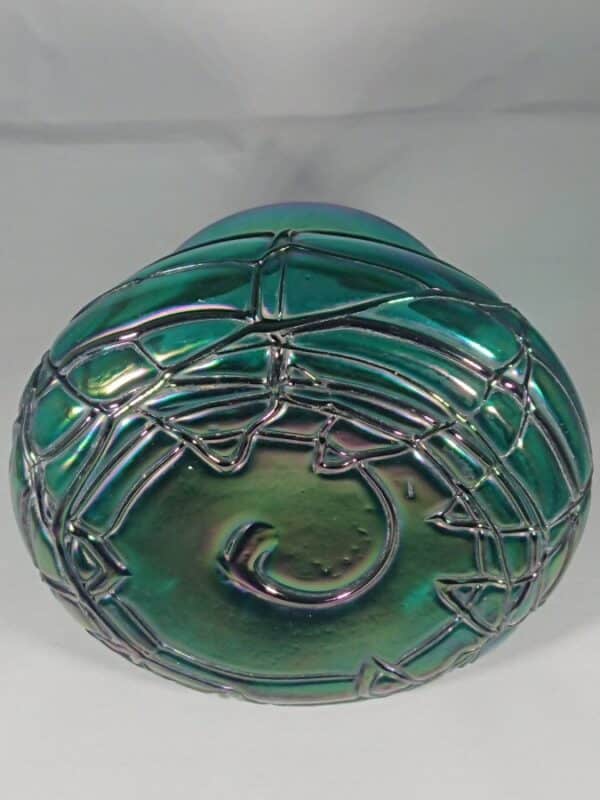 Antique Iridescent Green Glass Vase by Kralik Bohemian glass Antique Glassware 6