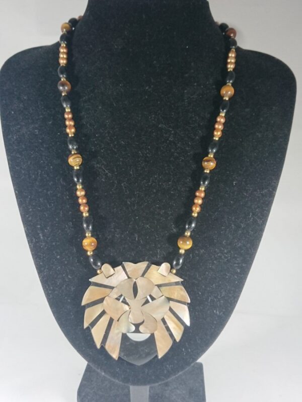 Lion Pendant on Tigers Eye, Black Onyx & Pearl Beads lion Miscellaneous 4