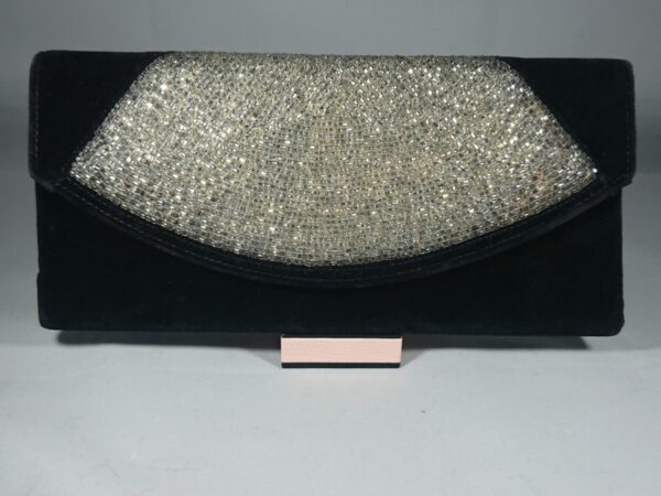 SOLD Vintage Art Deco Style Black Velvet and Silver Glass Bead Clutch Purse