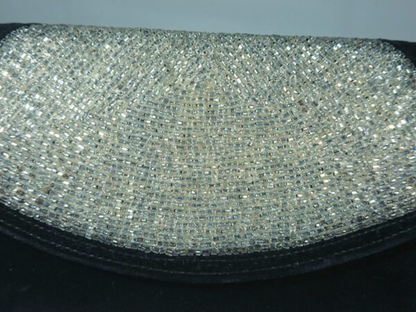 SOLD Vintage Art Deco Style Black Velvet and Silver Glass Bead Clutch Purse - Image 3