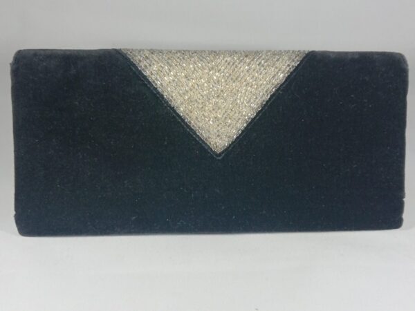 SOLD Vintage Art Deco Style Black Velvet and Silver Glass Bead Clutch Purse - Image 2