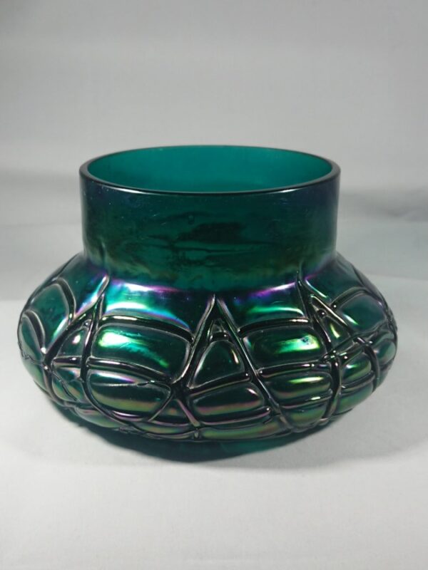 Antique Iridescent Green Glass Vase by Kralik Bohemian glass Antique Glassware 3