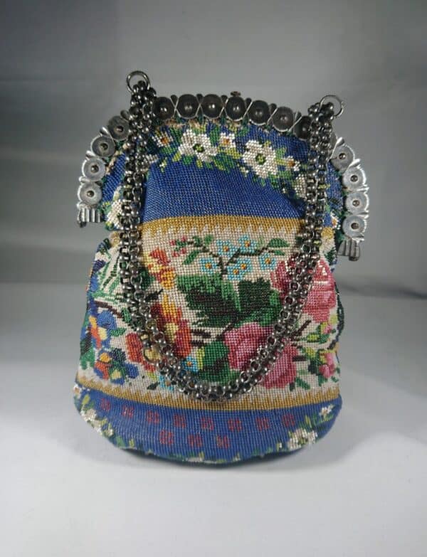 Antique Georgian/Early Victorian Bead and Cut Steel Handbag beaded bag Antique Collectibles 3