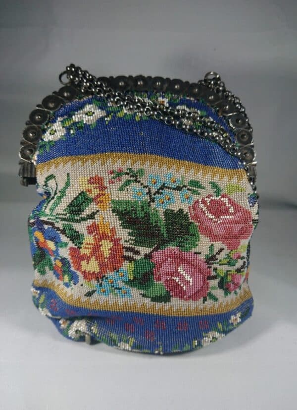 Antique Georgian/Early Victorian Bead and Cut Steel Handbag - Image 3