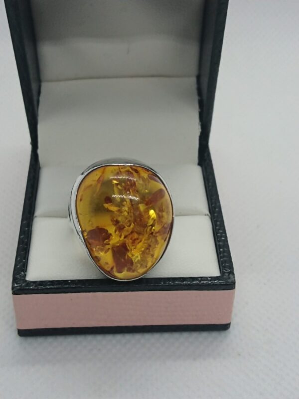 Chunky Silver Amber Ring