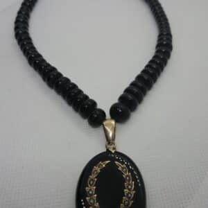 Victorian Black Onyx Mourning Locket with Seed Pearls in Gold black onyx locket Antique Jewellery