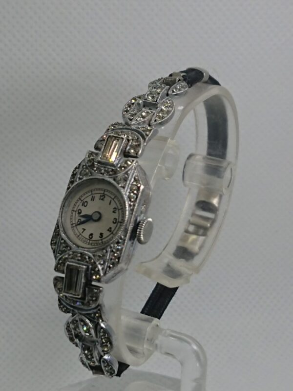 SOLD Ladies Art Deco Silver and Diamante Watch 1937 - Image 2
